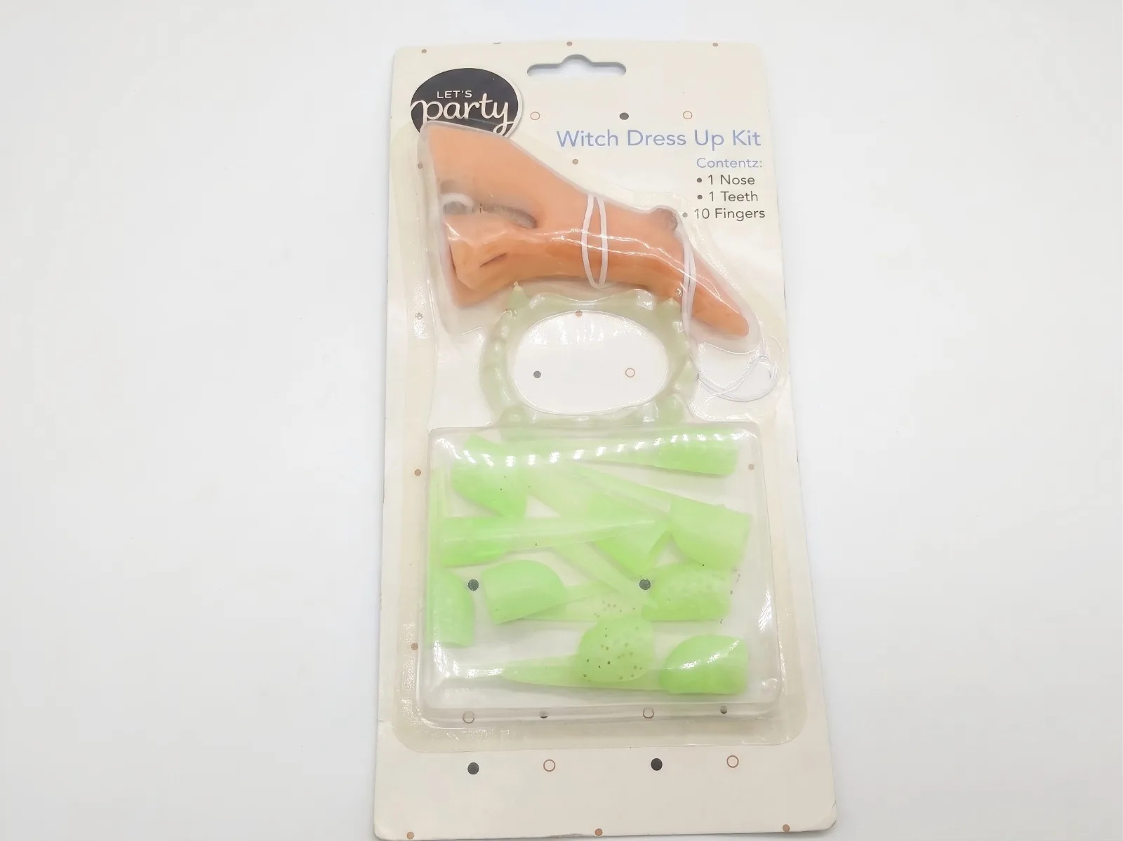 Nose, fingernails, and a set of dentures.